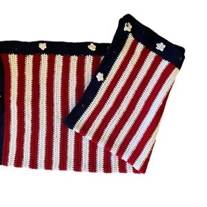 Knit crochet coastal afghan Chunky Retro Vintage 52x52